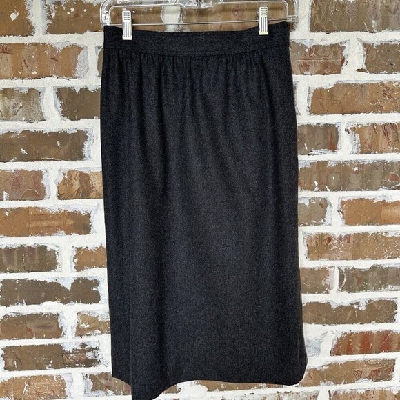 Vintage Escada Midi Skirt A-line Wool Charcoal Gray Leather Trim Size 38 EUC - Picture 2 of 13